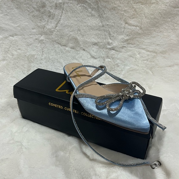 Brand new Lulu’s size 8.5 baby blue satin rhinestone flats - Picture 3 of 4